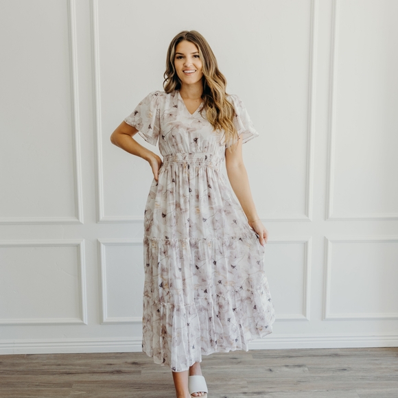 MikaRose Floral Maxi Dress Cream and Purple - Picture 3 of 17